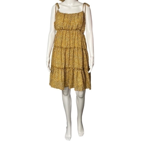 Women’s Spring/Summer Mustard/Black/White 4 Tiered Spaghetti Strap Dress Size-XL - Picture 1 of 7